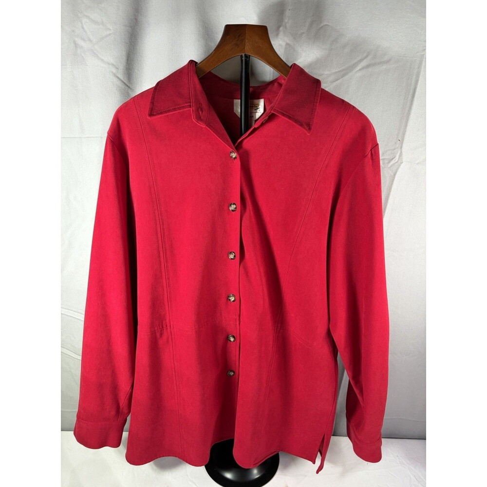 Talbots Stretch Vintage Red Suede-Like Button Down Shirt Collared Top Large